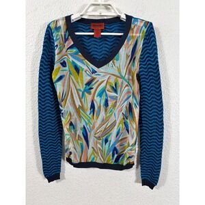 Missoni for Target Sweater Womens XS‎ Blue V-Neck Zigzag Mixed Media